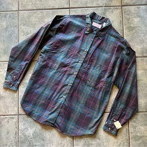 VTG 80s Rare Nantucket Plaid Green Blue Dress Shirt 
Size Small